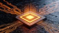 Glowing CPU on a circuit board representing advanced technology and computing Royalty Free Stock Photo