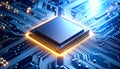 Glowing CPU on a Futuristic Circuit Board Royalty Free Stock Photo