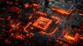 Glowing CPU on motherboard, data streams, tech background, digital marketing Royalty Free Stock Photo