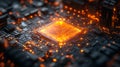 Glowing CPU on Motherboard, Tech Background, Data Processing Royalty Free Stock Photo