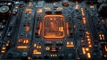 Glowing CPU on Motherboard, Tech Background, Futuristic Design, Sci-Fi Royalty Free Stock Photo