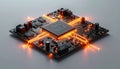 Glowing CPU Processing Data on a Circuit Board Royalty Free Stock Photo
