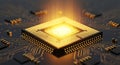 Glowing CPU Processor on Circuit Board - Technology Concept Royalty Free Stock Photo