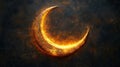 A glowing crescent moon adorned with Arabic calligraphy against a textured dark background for a mystical touch Royalty Free Stock Photo