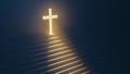 Glowing cross and a stairs leads to it - staircase to religion