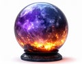Glowing Crystal Ball Displaying Night Sky and City Lights on White Background Royalty Free Stock Photo