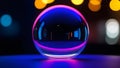 Glowing crystal ball, sphere, magic glass neon bubble
