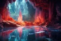 glowing crystal cave with vibrant reflections