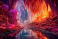 glowing crystal cave with vibrant reflections