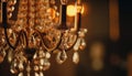 Glowing crystal chandelier illuminates ornate, old fashioned home interior with elegance generated by AI