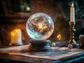 Glowing crystal clairvoyant ball on table Royalty Free Stock Photo