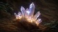 Glowing Crystal Cluster in Dark Cave - Mystical Gemstone Formation Royalty Free Stock Photo