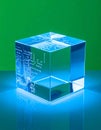 Glowing Crystal Cube with Tech Etchings Royalty Free Stock Photo