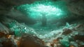 Glowing Crystal Tree in Cave, Fantasy Setting Royalty Free Stock Photo