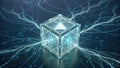 Glowing cube connecting to data streams, futuristic technology Royalty Free Stock Photo