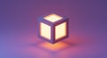 A glowing cube with a metallic frame floats above a reflective surface. The cube emits Royalty Free Stock Photo