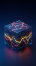 Glowing Cube with Neon Data Lines Royalty Free Stock Photo
