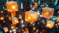 Glowing Cubes Network Cityscape Abstract Technology