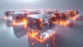 Glowing Cubes of a Quantum Computing Network Royalty Free Stock Photo