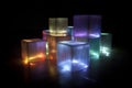Glowing cubes vibrate and pulse with radiant colors creating a mesmerizing visual display in dark surroundings Royalty Free Stock Photo