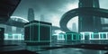 Glowing Cubic Structures In A Futuristic Setting