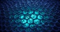 Glowing cyan cells in a dark blue honeycomb structure Royalty Free Stock Photo
