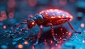 Glowing cyber bug crawls on circuit board. Tech bug is a metaphor for malware, virus, trojan. Concept for data safety, system Royalty Free Stock Photo