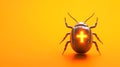 Glowing Cyber Bug With A Digital Cross Symbol On Its Back Representing A Software Glitch Or Malware In A Bright Yellow