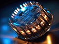Glowing cybernetic implant with metallic finish