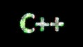 glowing cybernetical text C++ on black - meta universe concept, isolated - object 3D illustration