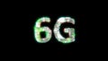 Glowing cybernetical text 6G on black - meta universe concept, isolated - object 3D illustration