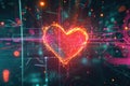 Glowing Cyberpunk Heart Representing Futuristic Love Neural Network Cybersecurity Concept Digitally Created