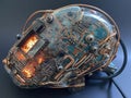 Glowing cyberpunk mask with circuitry and AR