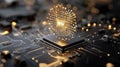 Glowing 3D Encrypted Email Icon Floating Above Futuristic Microchip Generative AI Illustration