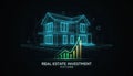 A glowing 3D house blueprint with a financial growth chart Royalty Free Stock Photo