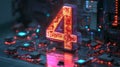 Glowing 3D Number Four on Futuristic Glowing Circuit Technology Background With Neon Light Royalty Free Stock Photo