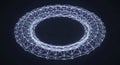 Glowing 3D plexus network forming a digital torus ring on a dark futuristic background Royalty Free Stock Photo