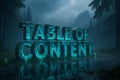 Glowing 3D Table of Content in Rainy Forest Royalty Free Stock Photo