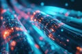 Glowing data cables transferring information close-up. Generative AI Royalty Free Stock Photo
