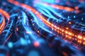 Glowing data cables transferring information close-up. Generative AI Royalty Free Stock Photo