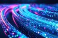 Glowing data cables transferring information close-up. Generative AI Royalty Free Stock Photo