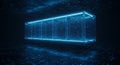 Glowing data container in a futuristic digital void Royalty Free Stock Photo