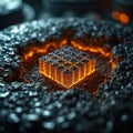Illuminated Data Cube with Grid Pattern, generative ai Royalty Free Stock Photo