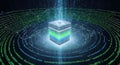 Glowing data cube processes vast digital information Royalty Free Stock Photo