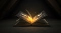 Glowing data emerges from an ancient magic book Royalty Free Stock Photo