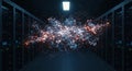 Glowing data network visualization in a server room Royalty Free Stock Photo