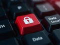 Glowing Data Security Red Key on Modern Keyboard Representing Cyber Defense Technology Royalty Free Stock Photo