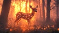 Glowing Deer in a Magical Forest at Sunset Royalty Free Stock Photo