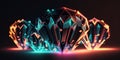 Glowing diamond neon lights. Abstract, colorful jewels sparkling background wallpaper.