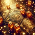 Mystical Tarot and Glowing Dice Royalty Free Stock Photo